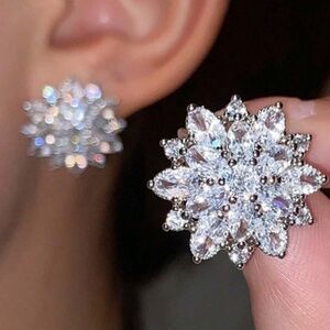 Luxe Cubic Zirconia Flower Statement Elegant Earrings